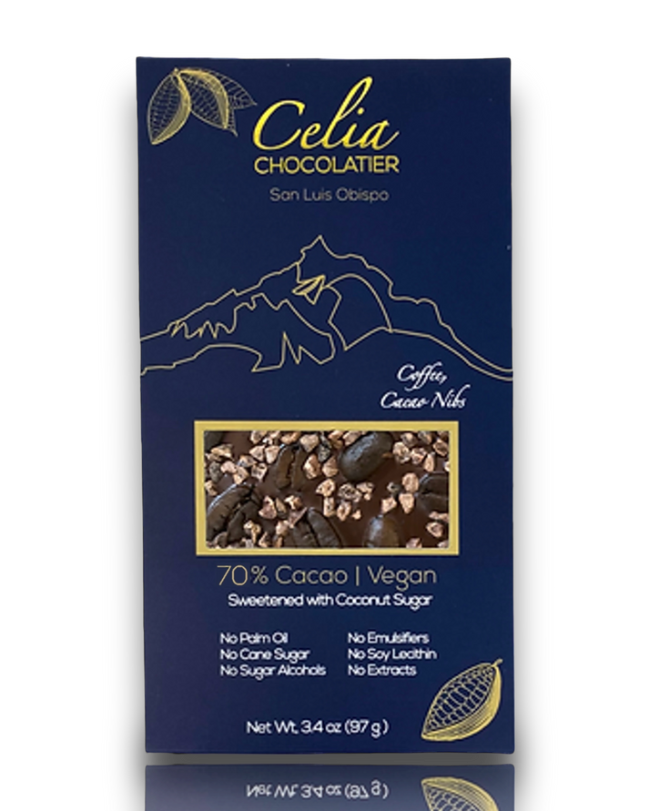 Coffee & Nibs 70 Dark Chocolate Celia Chocolatier